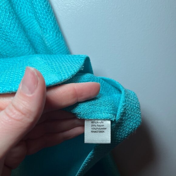 Ming Wang Aqua Teal Green Open Front Knit Cardigan Sweater Jacket PXL - Picture 12 of 14